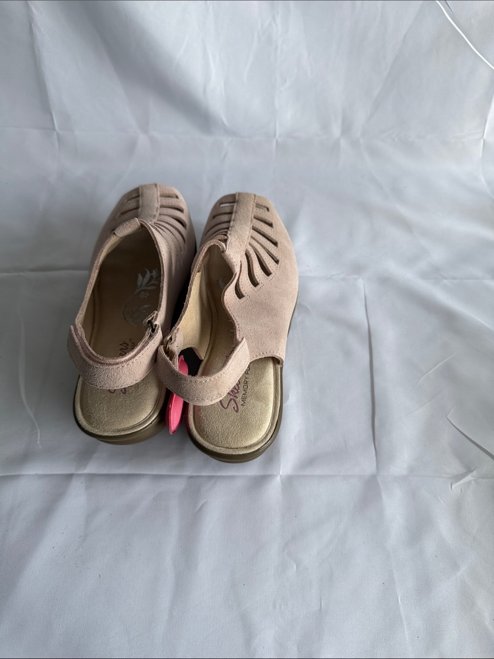 Skechers Parallel Trapezoid Blush Pink Suede Platform Wedge Sandals - Picture 3 of 5